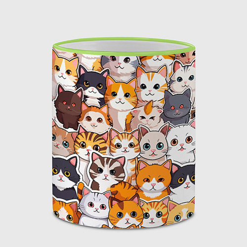 Кружка цветная Очень много котиков / 3D-Светло-зеленый кант – фото 2