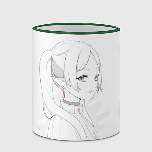 Кружка цветная Фрирен - карандашный набросок / 3D-Зеленый кант – фото 2