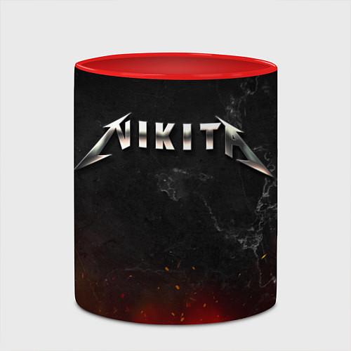 Кружка цветная Никита в стиле Металлика - огонь и искры / 3D-Белый + красный – фото 2