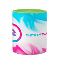 Кружка 3D Ghost of Tsushima neon gradient style по-горизонта, цвет: 3D-белый + светло-зеленый — фото 2