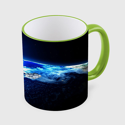 Кружка цветная Восход солнца в космосе / 3D-Светло-зеленый кант – фото 1