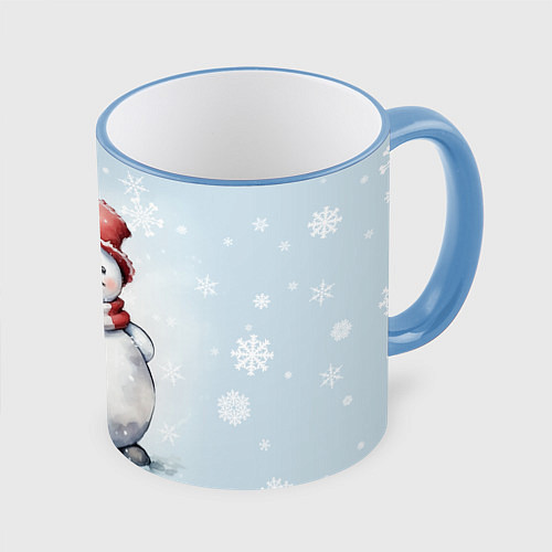 Кружка цветная New Years cute snowman / 3D-Небесно-голубой кант – фото 1