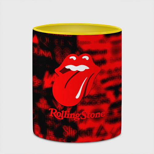 Кружка цветная Rolling Stones logo групп / 3D-Белый + желтый – фото 2