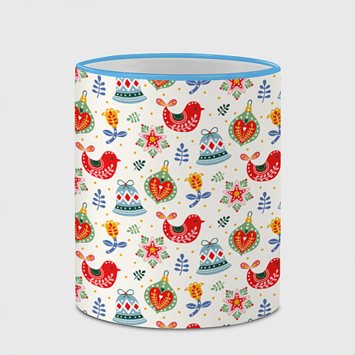 Кружка цветная Рождественские узоры / 3D-Небесно-голубой кант – фото 2