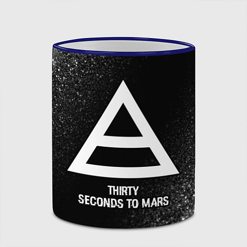 Кружка цветная Thirty Seconds to Mars glitch на темном фоне / 3D-Синий кант – фото 2