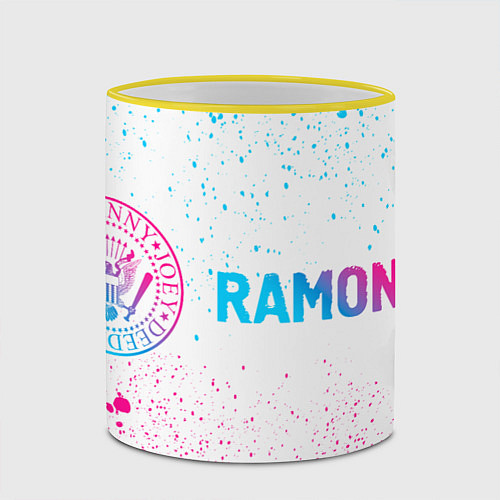 Кружка цветная Ramones neon gradient style по-горизонтали / 3D-Желтый кант – фото 2