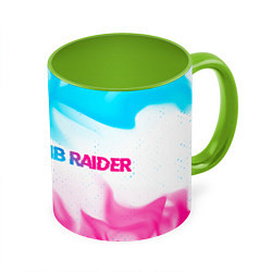 Кружка 3D Tomb Raider neon gradient style по-горизонтали, цвет: 3D-белый + светло-зеленый