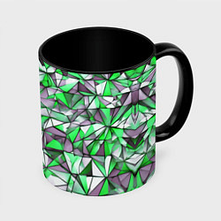 Кружка 3D Маленькие зелёные треугольники, цвет: 3D-белый + черный