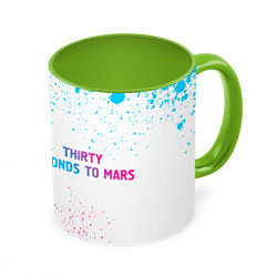 Кружка 3D Thirty Seconds to Mars neon gradient style по-гори, цвет: 3D-белый + светло-зеленый