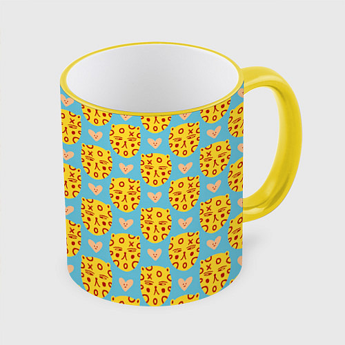 Кружка цветная Каракули леопарда / 3D-Желтый кант – фото 1
