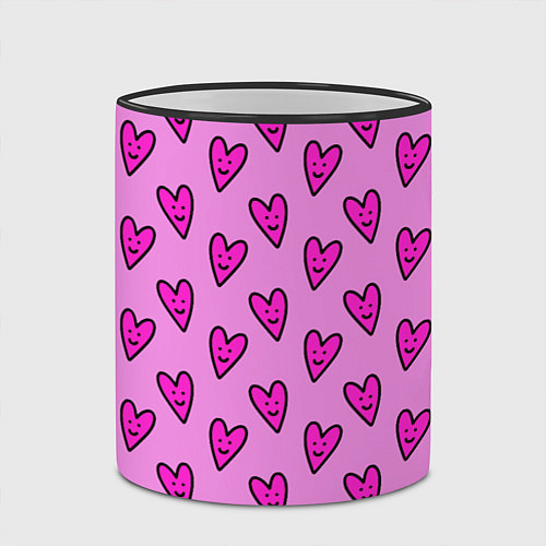 Кружка цветная Розовые сердечки каракули / 3D-Черный кант – фото 2