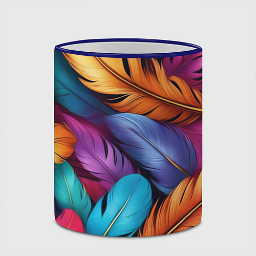 Кружка цветная Перья паттерн - нейросеть / 3D-Синий кант – фото 2
