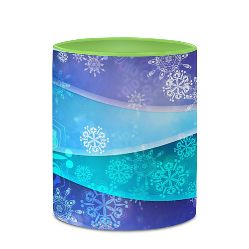 Кружка цветная Абстрактный синий волнистый фон со снежинками / 3D-Белый + светло-зеленый – фото 2
