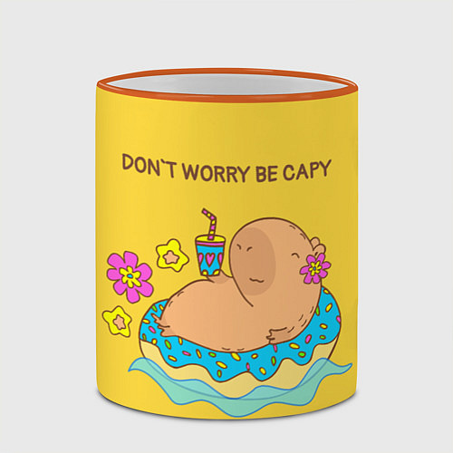 Кружка цветная Капибара dont worry be capy / 3D-Оранжевый кант – фото 2