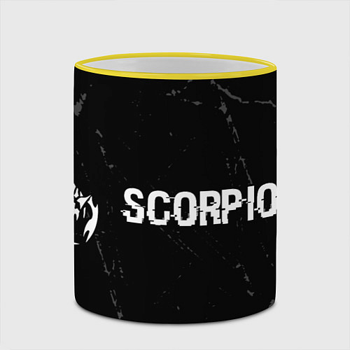 Кружка цветная Scorpions glitch на темном фоне по-горизонтали / 3D-Желтый кант – фото 2