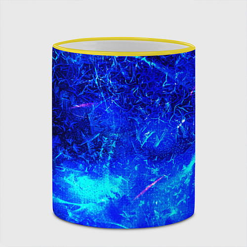 Кружка цветная Синий лёд и снежинки / 3D-Желтый кант – фото 2