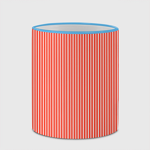 Кружка цветная Красно-белая вертикальная полоса / 3D-Небесно-голубой кант – фото 2