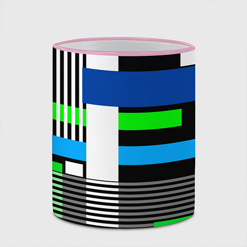 Кружка цветная Геометрический узор сине -зеленый в стиле пэчворк / 3D-Розовый кант – фото 2