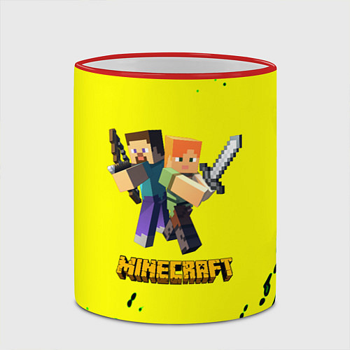 Кружка цветная Minecraft главные персонажи / 3D-Красный кант – фото 2