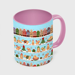 Кружка 3D Капибара с семьей на прогулке, цвет: 3D-белый + розовый