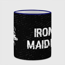 Кружка 3D Iron Maiden glitch на темном фоне по-горизонтали, цвет: 3D-синий кант — фото 2