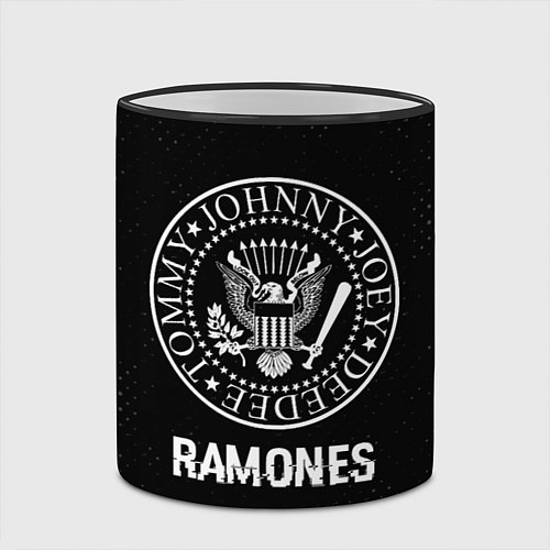 Кружка цветная Ramones glitch на темном фоне / 3D-Черный кант – фото 2