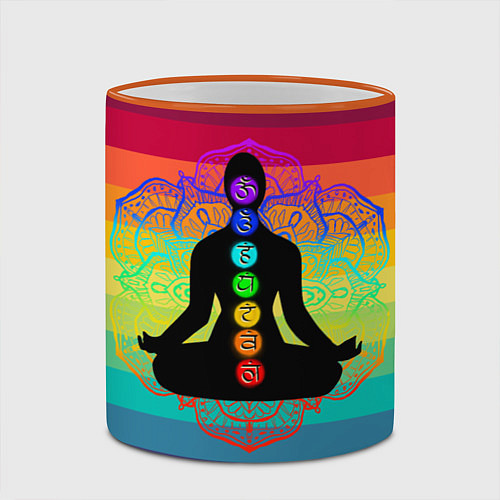 Кружка цветная Символ кундалини йоги - чакры исцеления / 3D-Оранжевый кант – фото 2