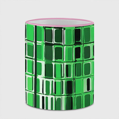 Кружка цветная Зелёные прямоугольники / 3D-Розовый кант – фото 2