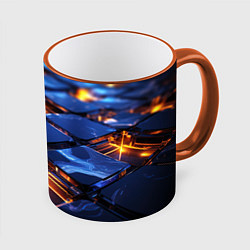 Кружка 3D Синие плиты с золотым свечением, цвет: 3D-оранжевый кант