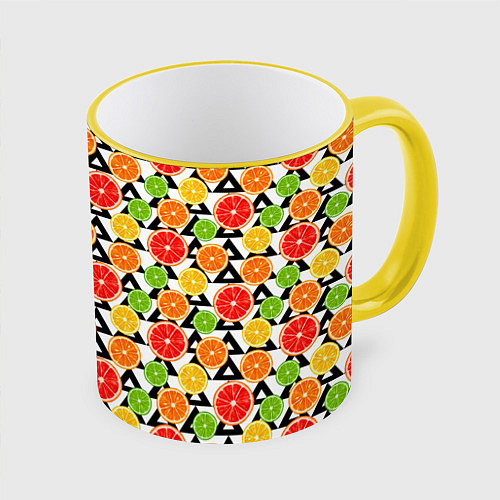 Кружка цветная Citrus pattern / 3D-Желтый кант – фото 1