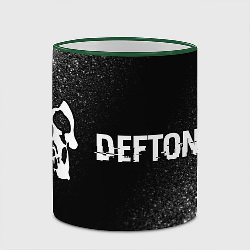 Кружка цветная Deftones glitch на темном фоне по-горизонтали / 3D-Зеленый кант – фото 2