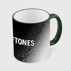 Кружка 3D Deftones glitch на темном фоне по-горизонтали, цвет: 3D-зеленый кант