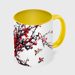 Кружка 3D Японский стиль иероглифы, цвет: 3D-белый + желтый