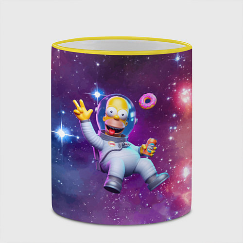 Кружка цветная Homer Simpson in space - ai art / 3D-Желтый кант – фото 2