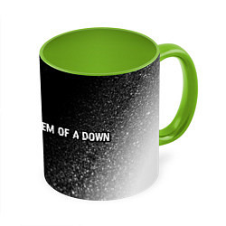 Кружка 3D System of a Down glitch на темном фоне по-горизонт, цвет: 3D-белый + светло-зеленый