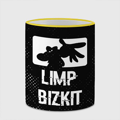 Кружка цветная Limp Bizkit glitch на темном фоне / 3D-Желтый кант – фото 2