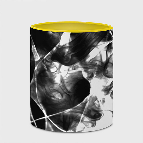 Кружка цветная Черный дым и паттерны / 3D-Белый + желтый – фото 2