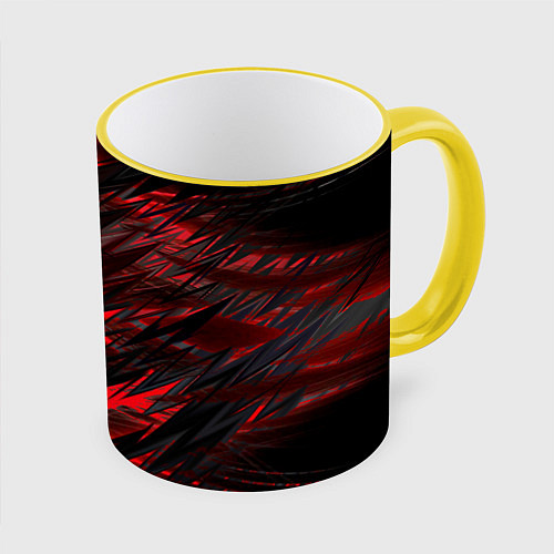 Кружка цветная Черно красные текстуры / 3D-Желтый кант – фото 1