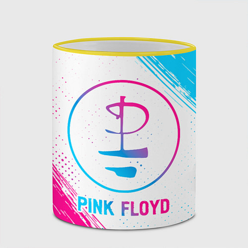 Кружка цветная Pink Floyd neon gradient style / 3D-Желтый кант – фото 2