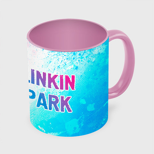 Кружка цветная Linkin Park neon gradient style по-горизонтали / 3D-Белый + розовый – фото 1