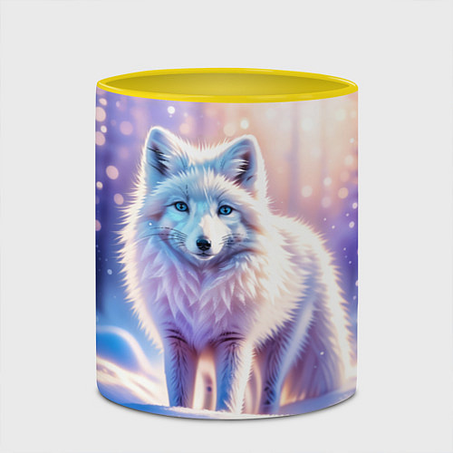 Кружка цветная Заснеженный зимний пейзаж с песцом / 3D-Белый + желтый – фото 2