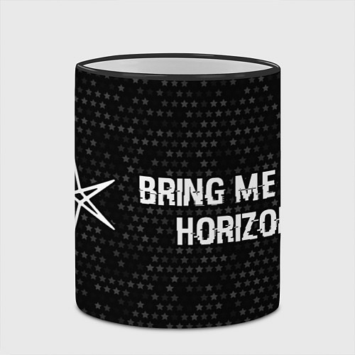 Кружка цветная Bring Me the Horizon glitch на темном фоне по-гори / 3D-Черный кант – фото 2