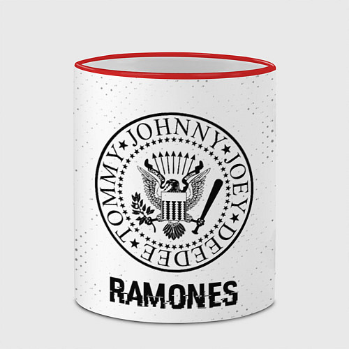 Кружка цветная Ramones glitch на светлом фоне / 3D-Красный кант – фото 2