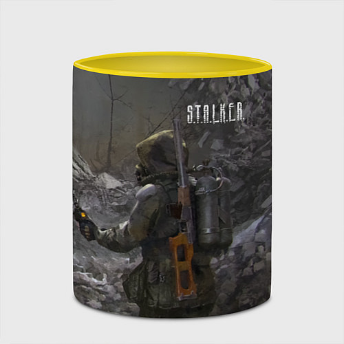 Кружка цветная STALKER 2 одиночка с детектором / 3D-Белый + желтый – фото 2