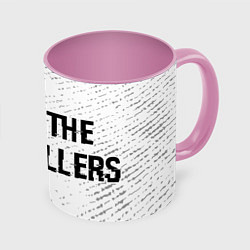 Кружка 3D The Killers glitch на светлом фоне по-горизонтали, цвет: 3D-белый + розовый