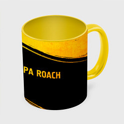 Кружка 3D Papa Roach - gold gradient по-горизонтали, цвет: 3D-белый + желтый