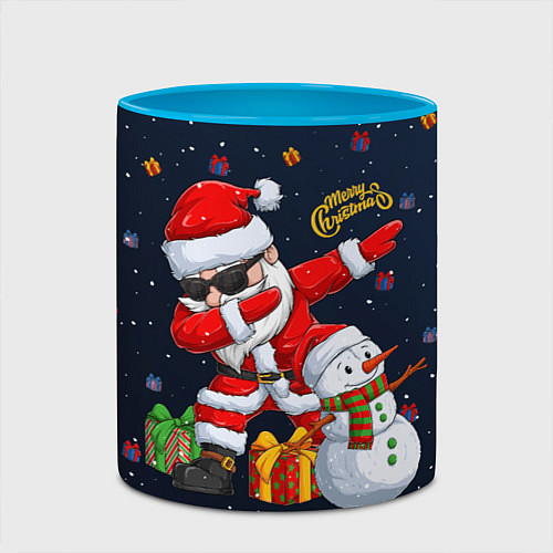 Кружка цветная Санта Клаус и снеговик / 3D-Белый + небесно-голубой – фото 2