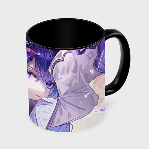Кружка цветная Genshin Impact Райден / 3D-Белый + черный – фото 1