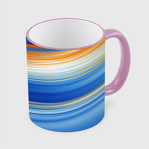 Кружка цветная Оранжевые и синий градиент / 3D-Розовый кант – фото 1