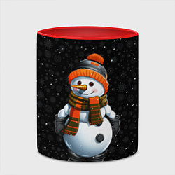 Кружка 3D Снеговик и снежинки, цвет: 3D-белый + красный — фото 2